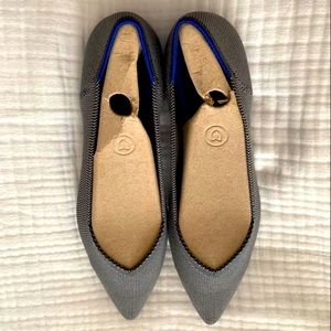 Rothy's Pointed Toe Flats in Gray with Blue Trim